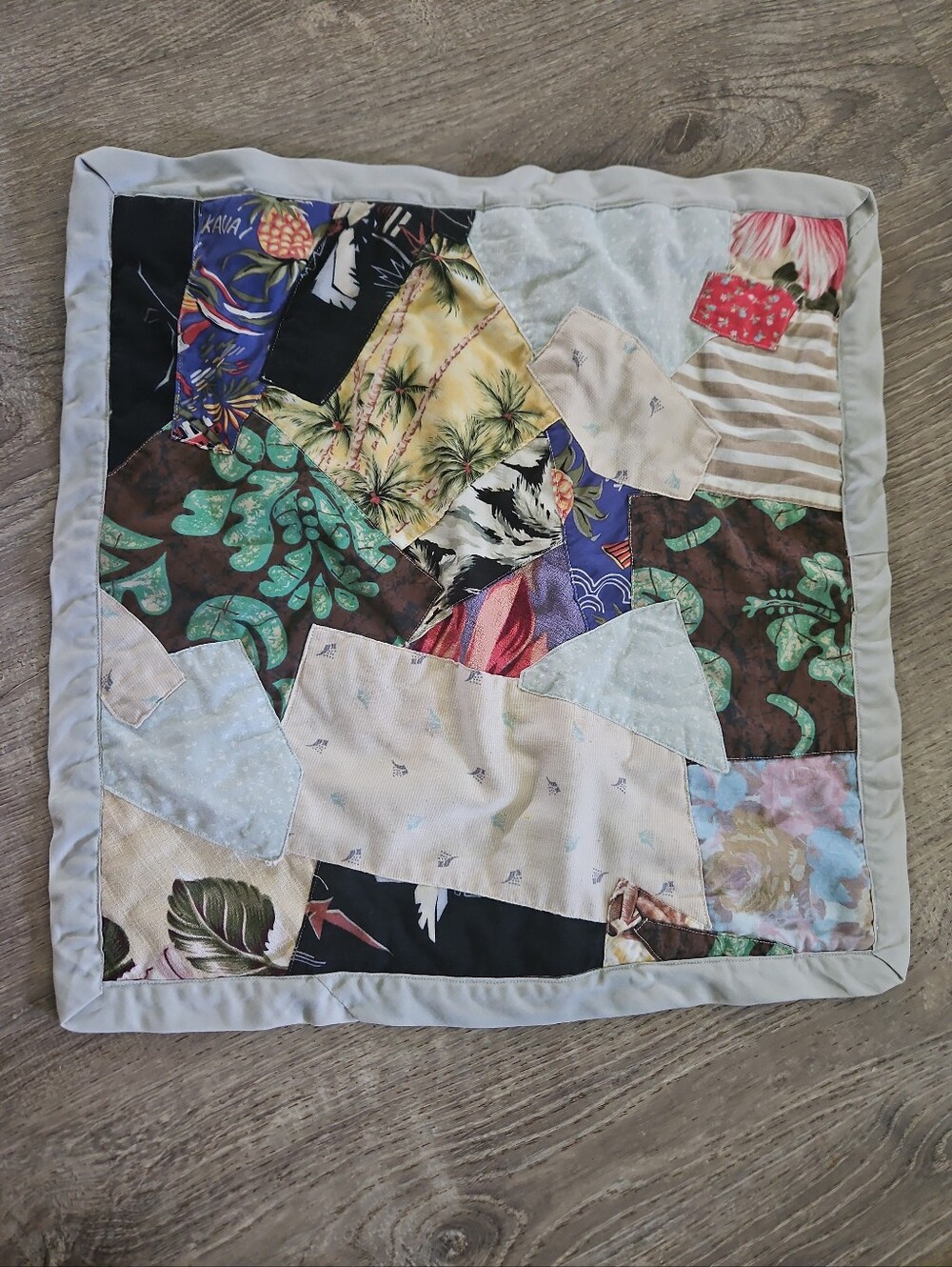 Vintage-Style Handmade Hawaiian Patchwork "Crazy Quilt" Pillow Cover – 18"